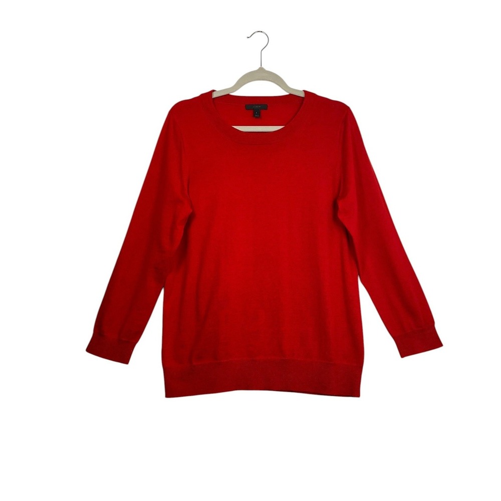 J.Crew Womens Red 100% Merino Wool Crewneck Sweater Size Large Fine Knit Classic